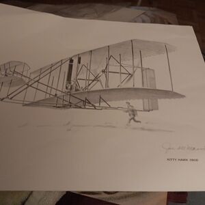2 prints-Wright Military Flyer + Kitty Hawk plane, signed by artist S.J. DeMarco